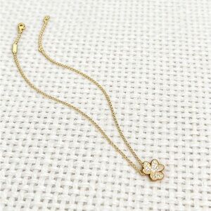 Van Cleef & Arpels Gold Clover Pendant Necklace with Crystal Accents